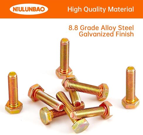 M6-1.0 x 55mm Heavy Duty Hexagon Bolts Hex Head Screws, 8.8 Grade Alloy Steel, Galvanized Finish, Metric Machine Fully Threaded, 10PCS in Kuwait