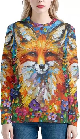 PinUp Angel Cute Animal Graphic Classic Pullover Soft Long Sleeve Art Oil Painting Patterned Sweatshirts for Women in Kuwait
