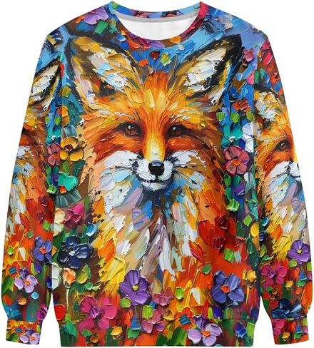 PinUp Angel Cute Animal Graphic Classic Pullover Soft Long Sleeve Art Oil Painting Patterned Sweatshirts for Women in Kuwait