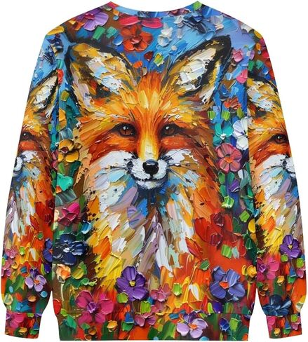 PinUp Angel Cute Animal Graphic Classic Pullover Soft Long Sleeve Art Oil Painting Patterned Sweatshirts for Women in Kuwait