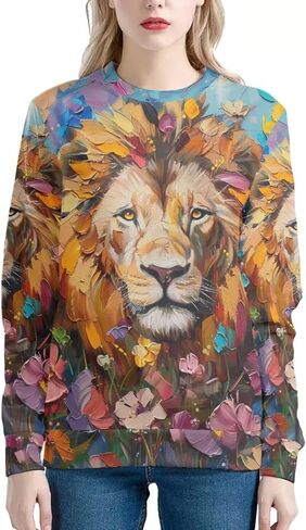 PinUp Angel Cute Animal Graphic Classic Pullover Soft Long Sleeve Art Oil Painting Patterned Sweatshirts for Women in Kuwait