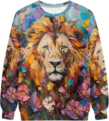 PinUp Angel Cute Animal Graphic Classic Pullover Soft Long Sleeve Art Oil Painting Patterned Sweatshirts for Women in Kuwait