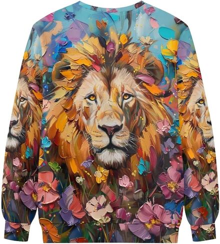 PinUp Angel Cute Animal Graphic Classic Pullover Soft Long Sleeve Art Oil Painting Patterned Sweatshirts for Women in Kuwait
