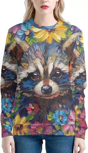 PinUp Angel Cute Animal Graphic Classic Pullover Soft Long Sleeve Art Oil Painting Patterned Sweatshirts for Women in Kuwait