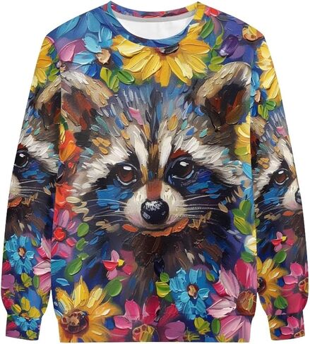 PinUp Angel Cute Animal Graphic Classic Pullover Soft Long Sleeve Art Oil Painting Patterned Sweatshirts for Women in Kuwait