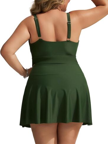 Hanna Nikole Women Plus Size 1 Swimdress بدلة السباحة المتواضعة قطع ملابس السباحة v الرقبة اللطيفة in Kuwait