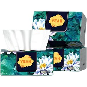 3 Packs/Set Disposable Facial Tissue, 4-Ply, 190MM x 155MM,1260 Sheets,Native Wood Pulp Fiber Material,Soft Facial Napkin Car Paper Towels,Household Napkins Paper