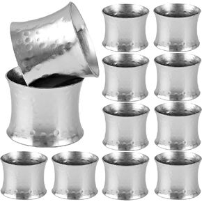 Spring Season Handcrafted Serviette Rings with Elegant Drum Shaped Everyday Classic Napkin Rings for Dinners Parties, Family Gatherings, Holidays or Everyday Use - Set of 12 - Silver