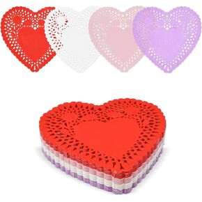 240 Pcs 4 Inch Mini Valentine Heart Doilies Cutouts Paper Lace Doily Red Pink Purple White Valentine's Craft Gift Set for Valentine's Day Party Decor