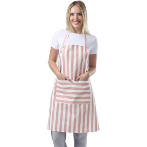 Kitchen Apron Waterdrop Resistant Cotton Apron with adjustable Aprons for Women with Pockets Cooking Apron Chef Apron for Men (1, Powder Pink)