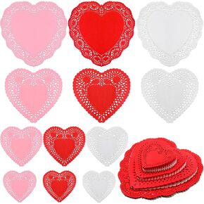 Valentine Heart Doilies Set Valentine's Heart Paper Doilies Heart Shaped Paper Doilies Doilies Crafts for Valentine's Day Wedding Party Decoration (300 Pieces)