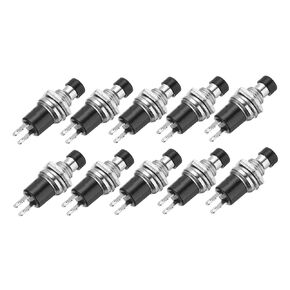 MECCANIXITY 10 Pcs 1A 250V AC 7mm Mini Momentary Push Button Switch SPST NC Black Switch Button with Soldering Foot for Electronic Devices