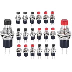 20Pcs Momentary Push Button Switch 1A 250V AC SPDT 1 Normally Open 2 Pin Push Button Switch (Black and Red Cap)