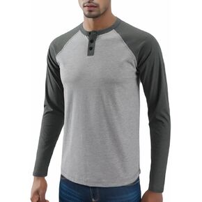 Men's Casual Vintage Short/Long Raglan Sleeve Active Sports Baseball Henley Jersey Shirts