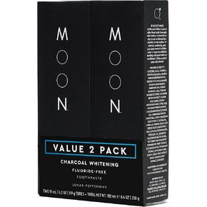 MOON Charcoal Toothpaste, Whitening Stain Removal for Everyday Brightening - SLS Free Teeth Whitening Toothpaste Without Fluoride - Vegan - Reduce Plaque & Support Gum Health - Peppermint (2 Pack)
