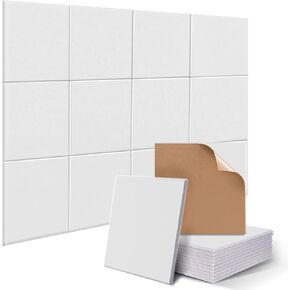 JAMELO Acoustic Panels 12-Pack, 12" X 12" X 0.4" Soundproof Acoustic Foam Self-adhesive, High Density Sound Absorbing Wall Panels for Home & Offices,White