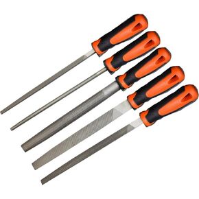 Edward Tools Harden Pro 8" File Set - 5 Piece Set Includes Wood File, Round Second Cut File, Half Round Second Cut File, Triangular Second Cut File, Flat Smooth File - T12 Steel