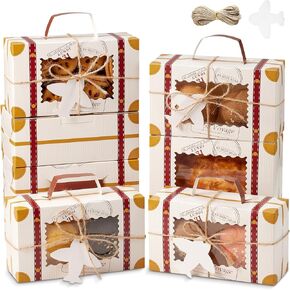 20-Piece Cookie Boxes with Window, 6.5 x 3.8 x 2.5 inches Treat Boxes for Desserts, Bakery Boxes with Tags and Twine, Mini Suitcase Party Favor Boxes (Brown, Small)