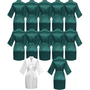 12 Pcs Silky Satin Kimono Robes Bride Bridesmaid Bathrobe for Women Short Sleepwear for Wedding Birthday Party