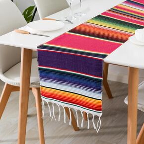 Mexican Table Runner 14 x 84 Inch Fiesta Mexican Theme Party Decoration Fringe Cotton Serape Table Runner for Fiesta Party Supplies Carnival Wedding Decor