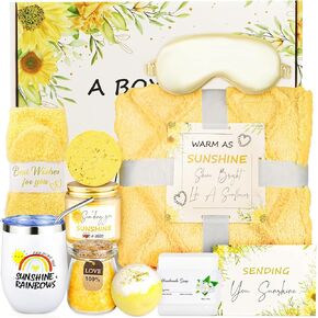 Get Well Gifts for Women, Sunshine Box Care Package for Women After Surgery, Care Gifts for Women, Sunflower Gifts, Get Well Soon Gift Basket with Blanket, Birthday Gift Box (Yellow)