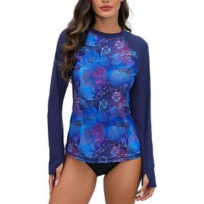 Halcurt Women's Long Sleeve Swim Shirt UPF 50+ Rash Guard Top