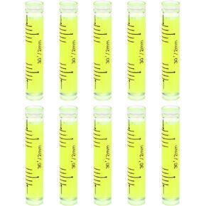 HARFINGTON 10pcs Small Cylindrical Bubble Level Vials 9x50mm PMMA Mini Horizontal Bubble Spirit Level Measuring Layout Tools for RV TV Picture Frame Hanging Tool Leveler