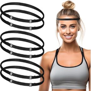 6 Pcs Elastic Sports Headband,Adjustable Athletic Headband Women Men,Thin Soccer Headband,Non-Slip Hair Bands for Women and Men,Hair Accessories for Exercise Yoga Workout Running(Black)