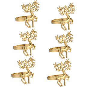 SewAcc 6pcs عيد الميلاد فاون فاون فادي من المنديل حلقة الذهب طاولة الديكور ديكورات حيوان ديكور عيد الميلاد رنة منديل حلقة عيد الميلاد حلقات منديل عيد الميلاد حلقة منديل الشتاء