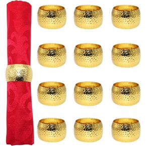 12Pcs Gold Napkin Rings Round Napkin Holder Buckles Metal Table Ring for Valentine's Day Wedding Thanksgiving Easter Halloween Dinner Party Table Decorations