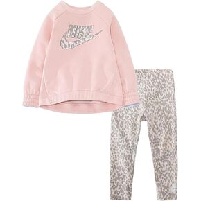 Nike Sportswear Girls Toddler 2 Piece Crew Sweatshirt Top and Leggings Set (Echo Pink, 4)