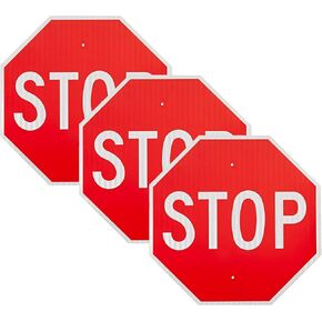 OLANZU 3 Pack Stop Sign 30 x 30 Inches - High Intensity Prismatic Aluminum - UV Protected and Weather Resistant - Honeycomb Reflective Stop Signs Traffic - Waterproof and Rust Free