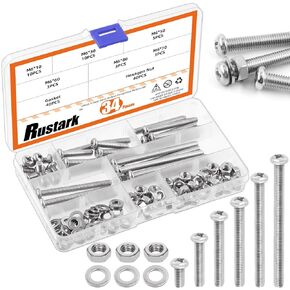 114Pcs 6 Sizes M6 304 Stainless Steel Pan Head Phillips Machine Screws Assortment Kit Metric Screws Bolts Washers Nuts Kit Receptacles Mounting Screws for Cabinet Drawer Knob Pull Handle