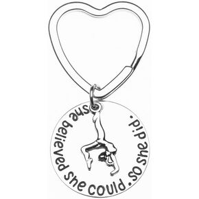 Sportybella Gymnastics Charm Keychain, Girl She Believed She Could So She Did Jewelry, Gymnastics Gifts for Gymnasts and Teams