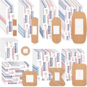 BBTO 400 Pcs Flexible Fabric Adhesive Bandages Bulk Assorted Bandages Breathable Bandages Fingertip Bandages for Finger Wound Family First Aid Skin Wrap (8 Styles)