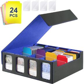 Card Deck Case for Trading Cards, PU Leather Magic Cards Storage Box 3000+, Card Deck Box with Divider Tabs & Magnetic Closure Card Holder, Magic Card Protectors Fits for YuGiOh, MTG Cards (Blue)
