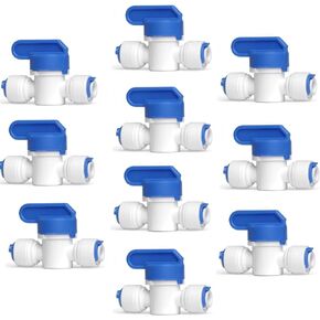 1/4 inch OD Tubing&Hose&Pipe Use Inline Shut Off Ball Valve Plastic Quick Connect Fittings for Water Purifier RODI System (Pack of 10)