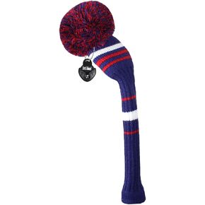 Scott Edward 1PCS Hybrid Knitted Golf Club Cover Head Cover with a Pom Pom Fits Well Hybrid(UT) Club with Rotating Number Tags for Male/Female Golfers (Deep Blue Red White)