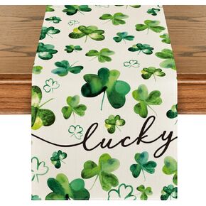 Artoid Mode Shamrock Lucky St. Patrick's Day Table Runner, Spring Holiday Kitchen Dining Table Decor for Indoor Outdoor Home Party Decor 13 x 72 Inch