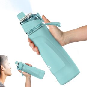 Misting Water Bottle, 24oz Insulated Water Bottle, 2-in-1 Mist & Sip Stainless Steel Water Bottles, Thermo for Hot Drinks/Cold Drinks, Sports Water Bottle for Hiking, Running, Gym, Teal Blue in Saudi Arabia