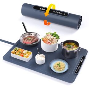 Food Warming Mat - Electric Warming Tray,Tempmaster Adjustable Warming Tray,Elevated Feet Protects Table, Roll-Up Buffet Hot Plates Heat Pad, Portable Food Warmer for Parties and Travel (Navy Blue)