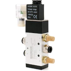 Baomain Pneumatic Solenoid Valve 4V310-10 AC 220V PT 3/8" 2 Position 5 Way Single Coil Pilot-Operated Electric Control with 3 Fitting and 2 muffler (AC 220V)