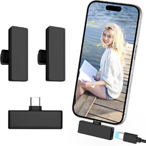 2PACK اللاسلكي لافالييه الميكروفون ، النوع C ميني مقطع على ميكروفون لافيل لاف لتسجيل الفيديو مقابلة بودكاست VLOG YOUTUBE TIKTOK ، USB C TINY Microfono لنظام Android Samsung S24 Fe Ultra iPhone 16 15 PC in Kuwait