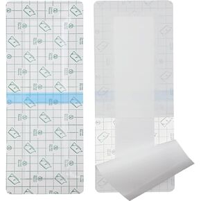Large Waterproof Knee Replacement Surgery Adhesive Bandages Hip Surgery Shower Protector Cover Long Post Surgical Incision Wounds Island Dressing Bordered Gauze 4"x8" 14 Pack