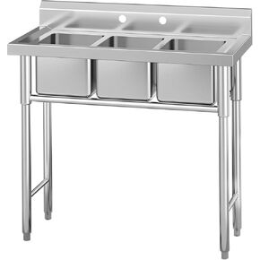Stainless Steel Freestanding Double Bowl Utility Sink With faucet for Garage,Laundry Room,Kitchen,and Restaurant Use,Commercial Grade,Durable and Easy to Clean,Perfect for Home & Busines Application