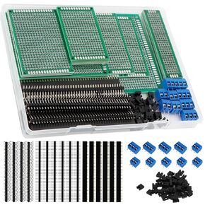 110-Piece PCB Circuit Board Prototype Kit, Double-Sided Perf Boards in 6 Sizes (Large, Medium, Small), Compatible with Arduino, 36PCS 40 Pin 2.54mm Male and Female Header Connector