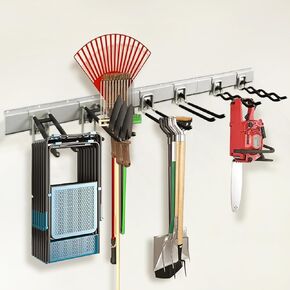 Garden Tool Organizer, Garage Tool Organizer Wall Mount with 6 Adjustable Clamping Hooks, Heavy Duty Garage Storage Tool Rack, Garden Lawn Yard Tool Organizer for Garage, Hold Up to 460lbs