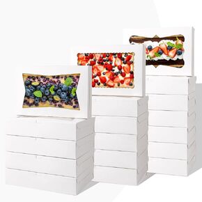 48 pcs Bakery Boxes, 12x8x2.5 Inches 3Style Windows Cookie Boxes, Treat Boxes with Window for Candies,Chocolate,Strawberries,Desserts,Cakes,Donuts,Muffins,White (48)