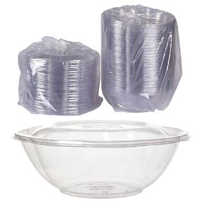 ECO PRODUCTS Compostable Clear PLA Plastic 64oz Large Salad Bowl With Lid, Pack of 50, Grab 'n' Go Round Cold Takeout Food Containers, Renewable Plant-Based, Disposable, ASTM Compliant, BPI-Certified