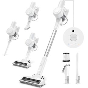 Simple Deluxe Cordless Vacuum Cleaner, Stick Vac with LED, 45 Mins Powerful Suction Electric Rechargeable, Handheld Vacuum for Pet Hair, Carpet, Hard Floor, Tile, White